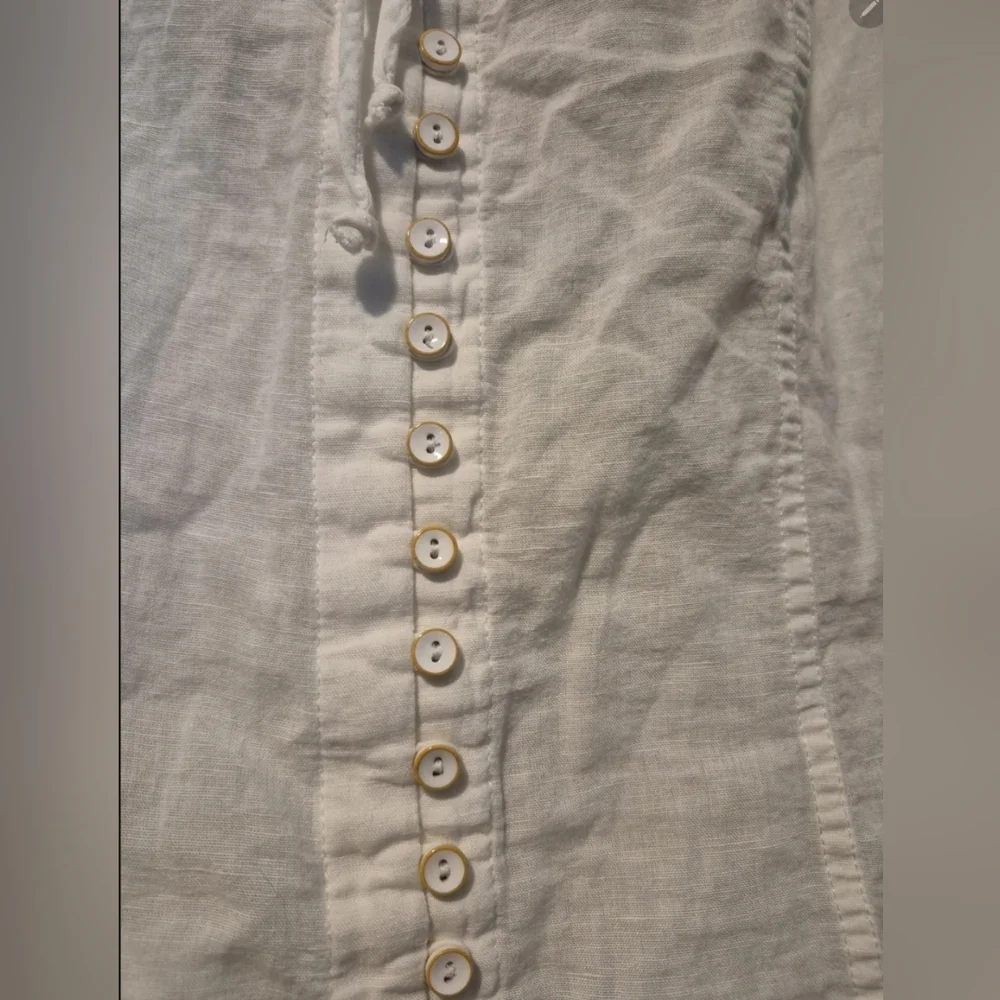 Anthropologie White Button-Front Linen Peasant Blouse